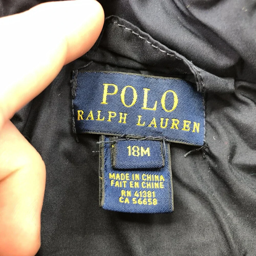 Polo Ralph Lauren Jacket Infant 18M Blue Quilted Full Zip Logo Pockets Winter